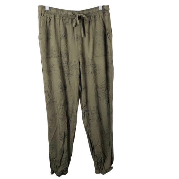 Thread & Supply NWT Women's Ivy Green Peony Pull-On Jogger Casual Pants Large - Picture 1 of 11